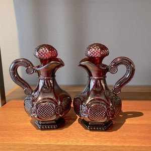 Avon Ruby Red Cape Cod Vinegar/Oil decanter set